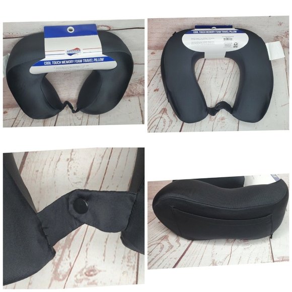 Premium American Tourister Cool Touch Memory Foam Travel Pillow with Pocket - Picture 10 of 12